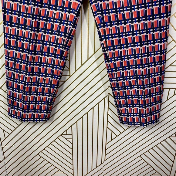 Piazza Sempione Audrey Print Crop Tapered Pants Pink & Navy Blue Size US 10 - Picture 4 of 11